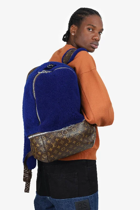 Halloween-Themed Louis Vuitton x Marc Newson 2015 Brown/Blue Monogram Shearling Backpack