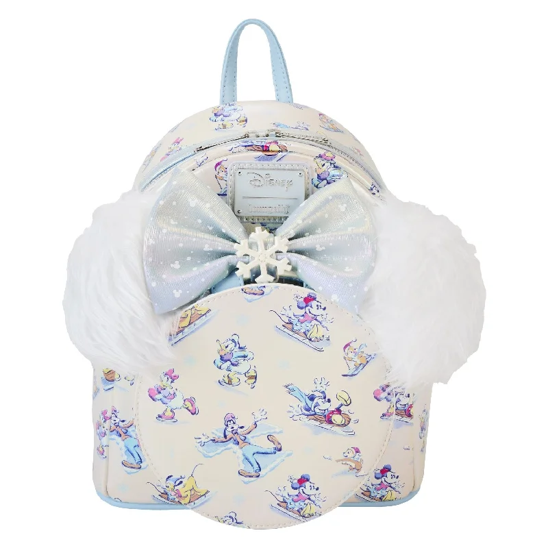 Stylish Bags With Discounts Loungefly Disney Mickey And Friends Winter Wonderland Mini Backpack with Ear Headband