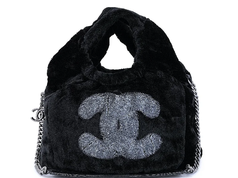 Stylish Bags For Fashion Bloggers With Promotions Rare Chanel 2010 Black Logo Fur Hobo Tote Bag SHW D7D