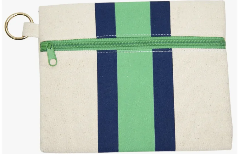 Luxury Bags For Working Professionals Canvas Pouch With Green and Navy Stripes