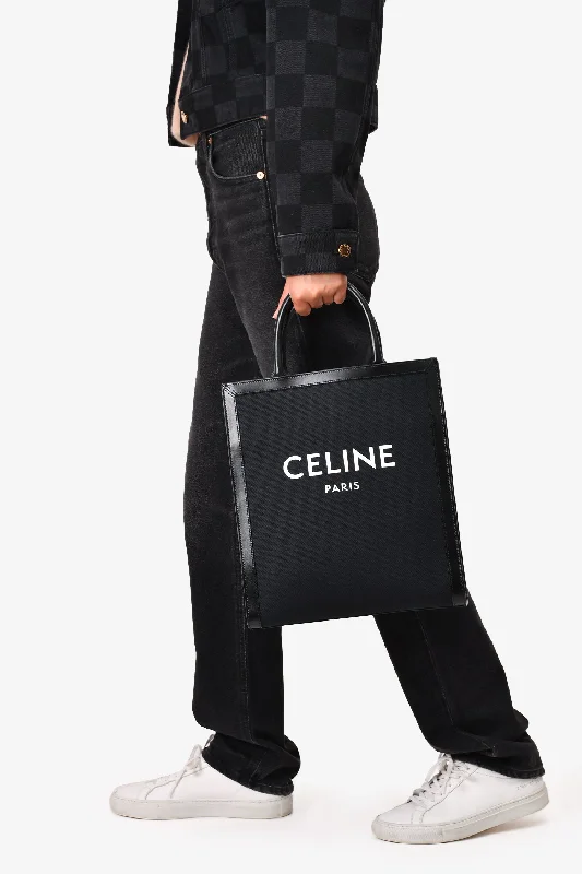 Tote Bag For Everyday Use Celine Black Canvas/Leather Vertical Cabas Tote with Strap