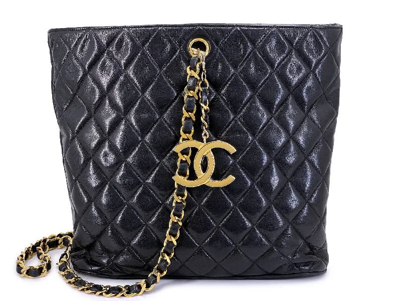 Seasonal Clearance Bags For Summer Chanel 1989 Vintage Quilted Black Bucket Tote Bag CC Charm 8RG