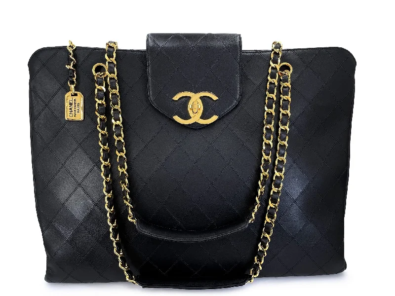 Bags With Discounts Chanel 1994 Vintage Black Quilted Supermodel XL Weekender Tote Bag 24k GHW WR2