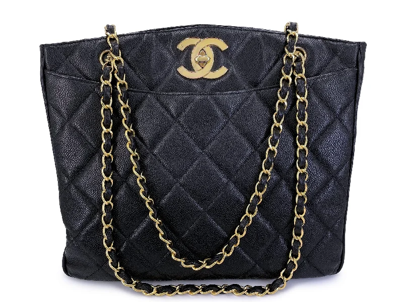 Clearance-Priced Bags Chanel 1995 Vintage Black Caviar Large CC Timeless Shopper Tote Bag 24k GHW K1U