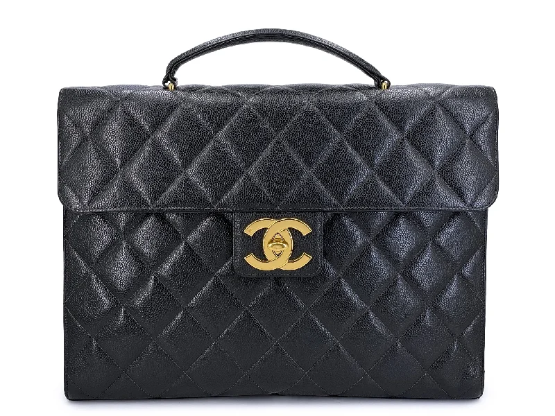 Sporty Bags For Active And Athletic Lifestyles Chanel 1997 Vintage Black Caviar Briefcase Tote Bag 24k GHW YDR