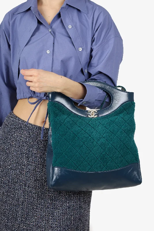 Limited Edition Bags For Collectors Pre-Loved Chanel™ 2019 Blue/Green Quilted Shearling/Leather 31 Shopping Bag