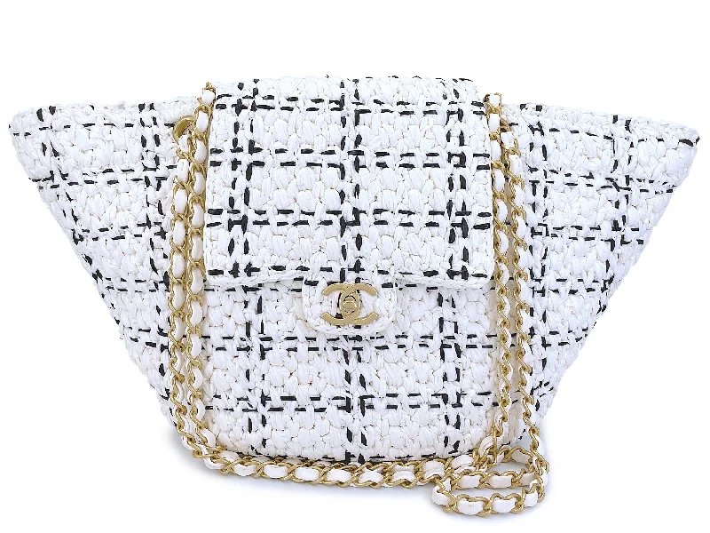 Valentine's Day Chanel 2023 Raffia Effect White Flap Shopper Tote Bag GHW 92J