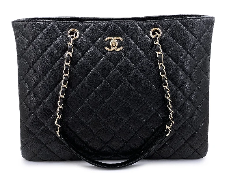 Functional Bags For Busy Moms And Dads Chanel Black Caviar Timeless Clasp Shopper Tote Bag GHW ILT