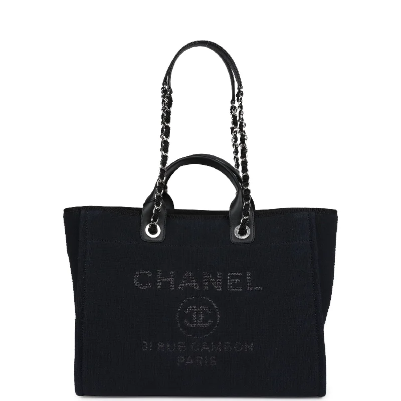 Bold And Flash-Sale Bags Chanel Medium Deauville Shopping Tote Black Canvas Silver Hardware