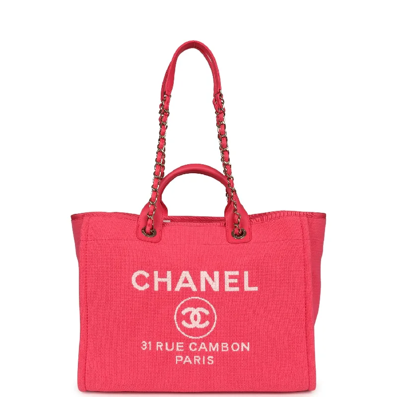 Limited Edition Bags For Collectors Chanel Medium Deauville Shopping Tote Hot Pink Canvas Light Gold Hardware