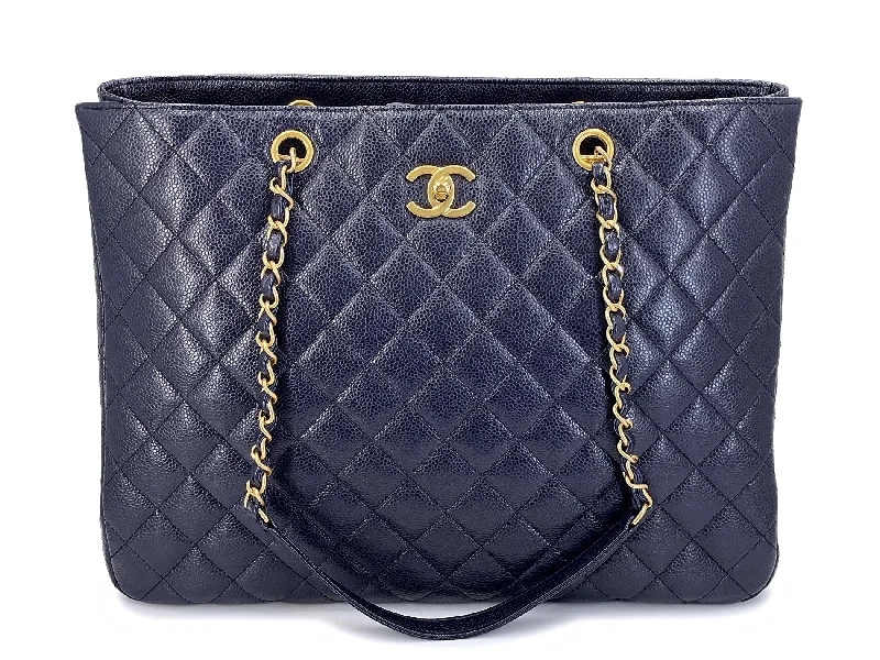 Elegant And On-Sale Evening Bags Chanel Navy Blue Caviar Timeless Clasp Shopper Tote Bag GHW 2WC