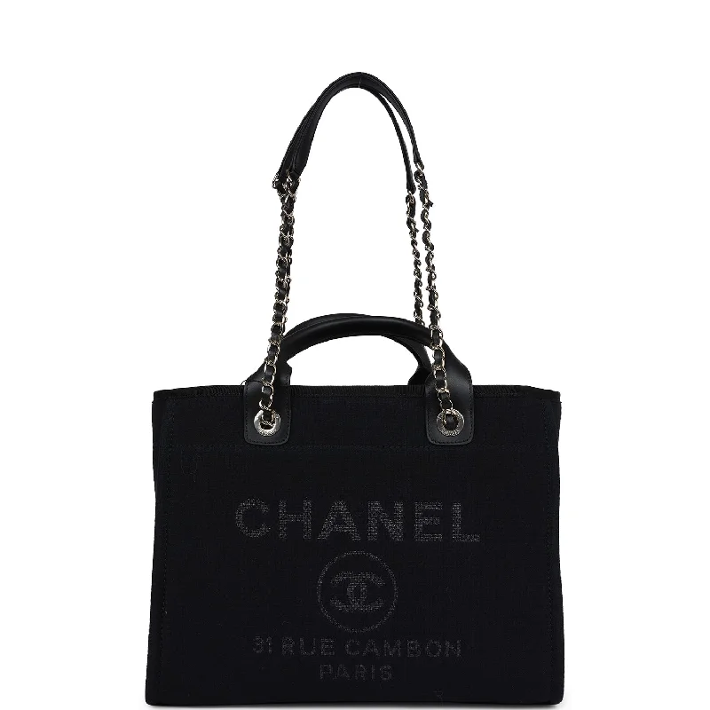 Flash Sales On Premium And High-Quality Bags Chanel Small Deauville Shopping Tote Black Canvas Light Gold Hardware