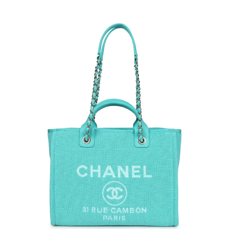 Bags For Outdoor Adventures Chanel Small Deauville Shopping Tote Turquoise Canvas Light Gold Hardware