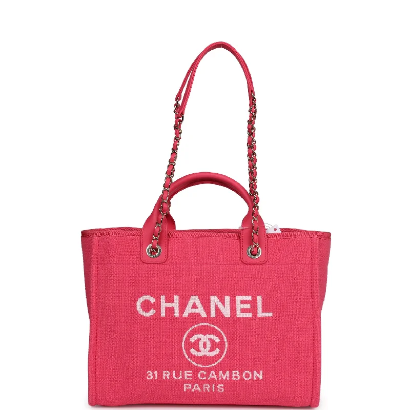 Glamorous Bags For Evening Events And Parties Chanel Small Deauville Shopping Tote Hot Pink Canvas Light Gold Hardware