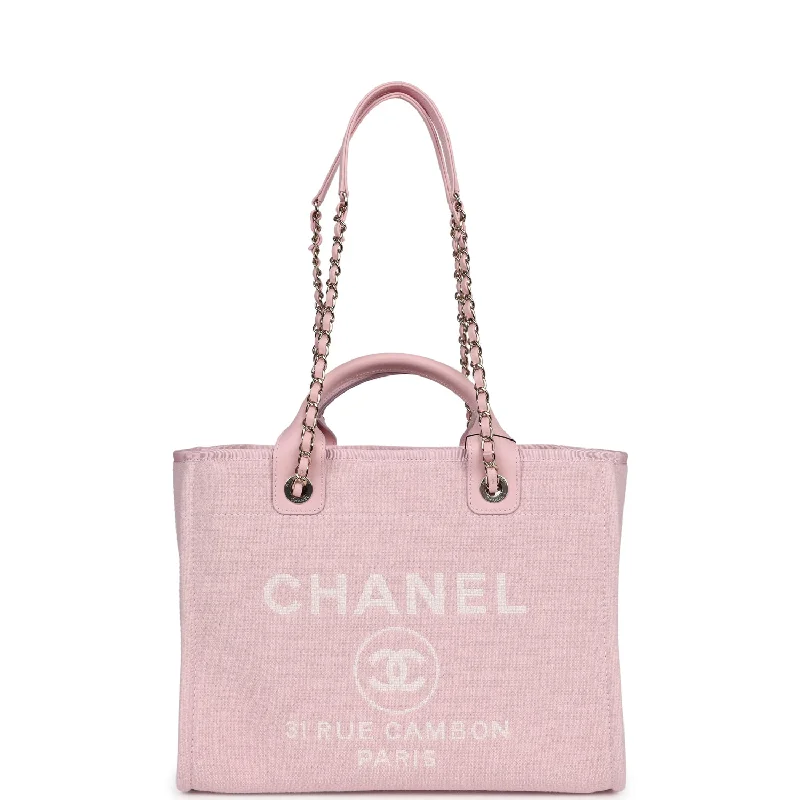 Bag For Modern Fashion Chanel Small Deauville Shopping Tote Light Pink Canvas Light Gold Hardware