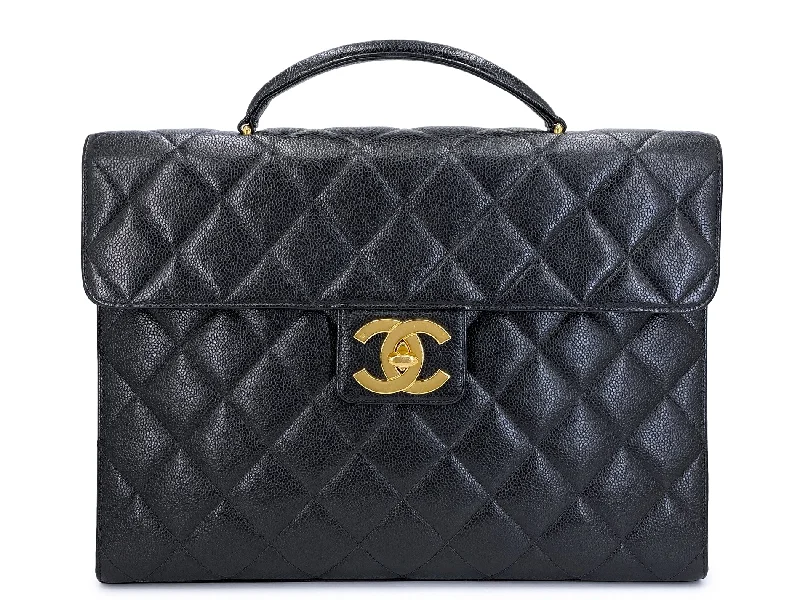 Functional Bags For Busy Moms And Dads Chanel Vintage Black Caviar Briefcase Tote Bag 24k GHW 1996 YDR