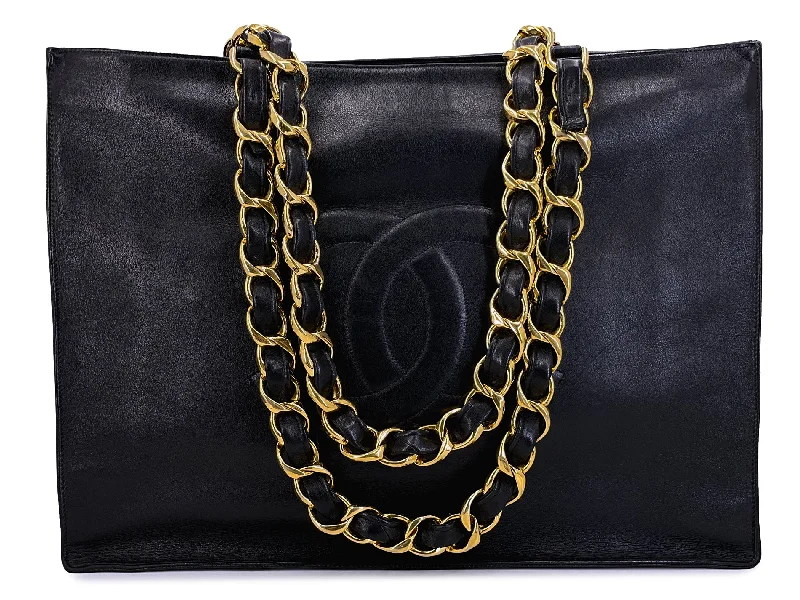 Compact Bags For Minimalist Travelers Chanel Vintage Black Chunky Chain Classic Tote Bag 24k GHW AO8
