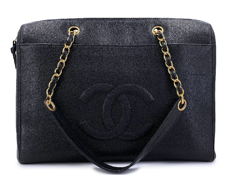 Affordable Handbags Chanel Vintage Black Caviar Timeless Zipped Tote Bag 24k GHW 309