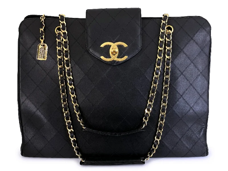 Bags For Sporty And Athletic Styles Chanel Vintage Supermodel Tote Bag 1993 Black Quilted XL Weekender 24k GHW WR2