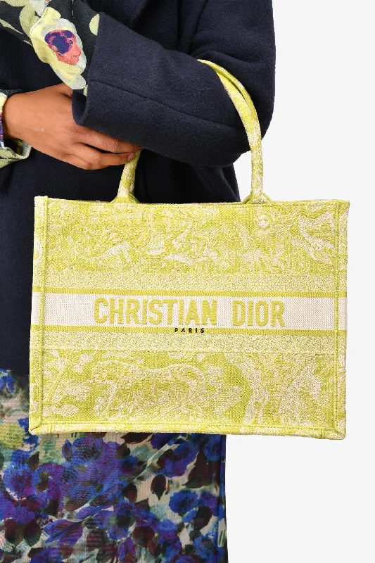 Minimalist Bags For Clean And Modern Aesthetics Christian Dior 2021 Lime Green Embroidered Medium Book Tote