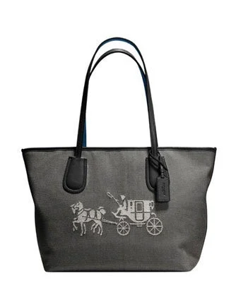 Lightweight And Functional Bags For Travel And Work Coach Horse and Carriage Taxi Zip Shoulder Tote in Canvas