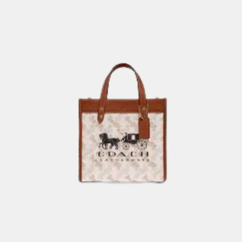 Uxury Designer Handbag Brands Coach Cream Square Field Tote With Horse And Carriage Print And Carriage Badge