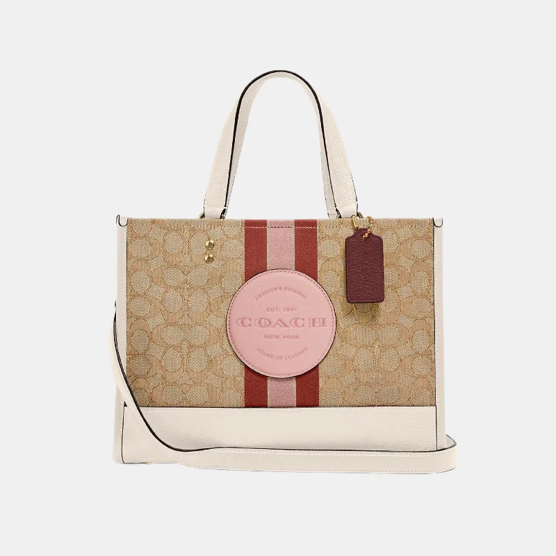 Uxury Designer Handbag Brands Coach Dempsey Carryall In Signature Jacquard With Stripe And Coach Patch