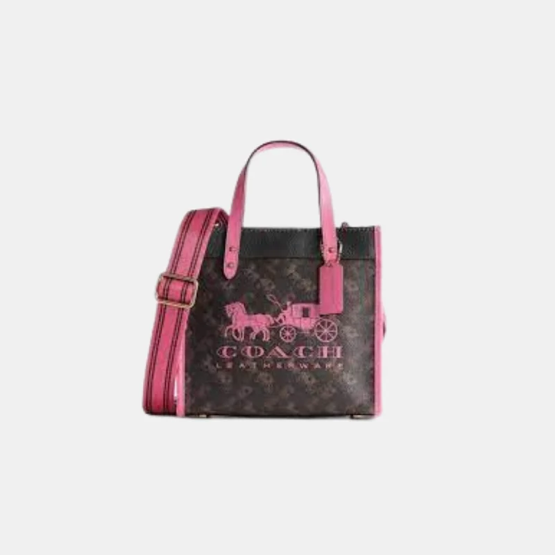 Cyber Monday Discounts On Bags Coach Field Tote In Signature Canvas With Horse And Carriage Print Bag Small - Pink