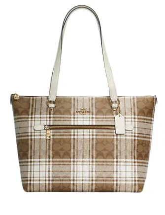 Elegant New Year Party Bags With Flash Sales Coach Gallery Tote In Signature Canvas With Hunting Fishing Plaid Print