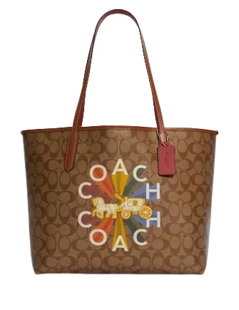 Luxury Bags On Sale Coach Reversible City Tote in Signature Canvas With Coach Radial Rainbow