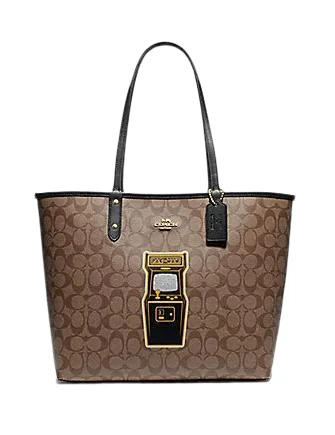 Stylish Bag For Women Coach Reversible City Tote in Signature Canvas With Pac Man Game