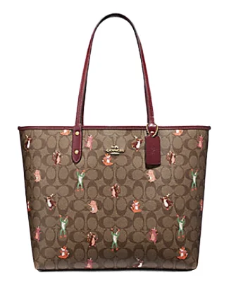 Discounted Designer Bags For Clearance Sale Coach Reversible City Tote in Signature Canvas With Party Animal Print