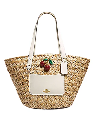 Odor-Resistant And Budget Bags Coach Straw Basket Tote With Cherry