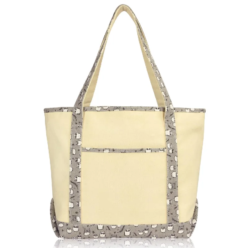 Bags For Playful And Chic Styles Dalix Owl Tote Shoulder Bag Natural Cotton Canvas