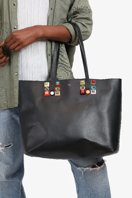 Clearance-Priced Bags Fendi Black Leather Rainbow Stud Medium Roll Tote