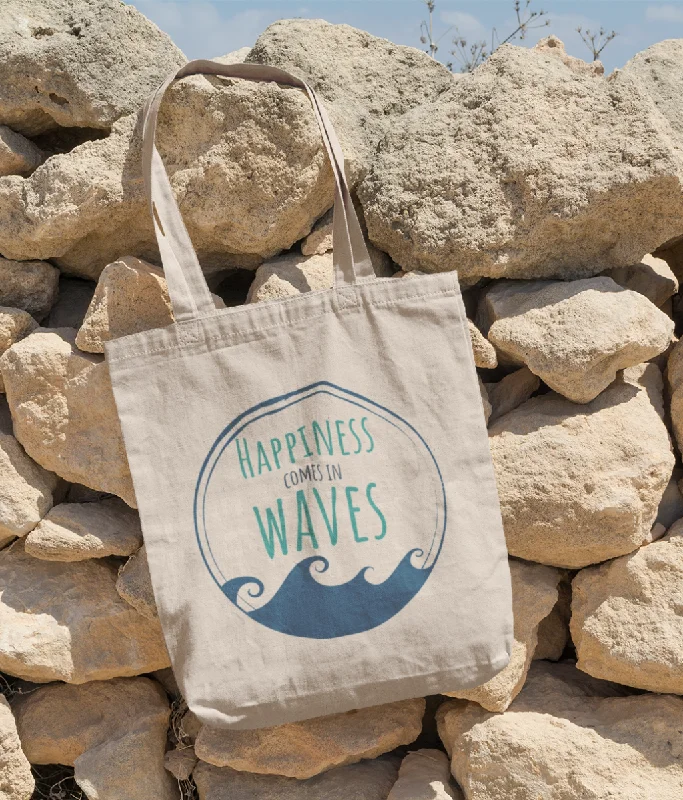 Discounted Designer Bags For Clearance Sale Happiness Comes in Waves Organic Cotton Tote