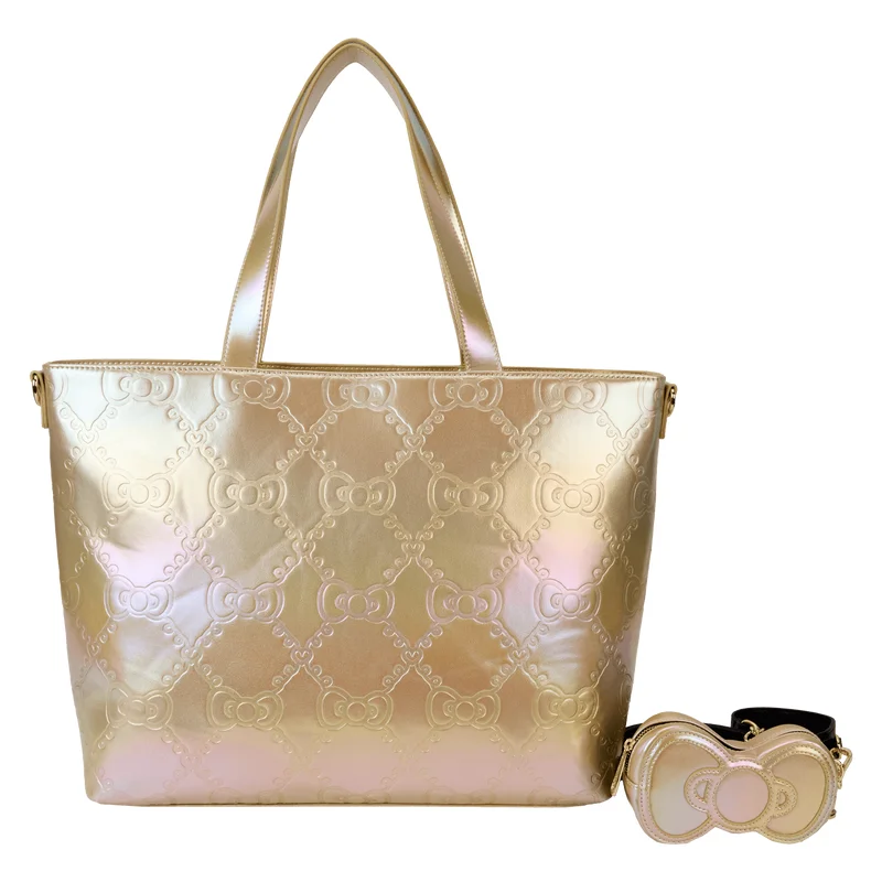 Luxury Bags On Sale Hello Kitty 50th Anniversary Metallic Gold Tote Bag With Coin Bag