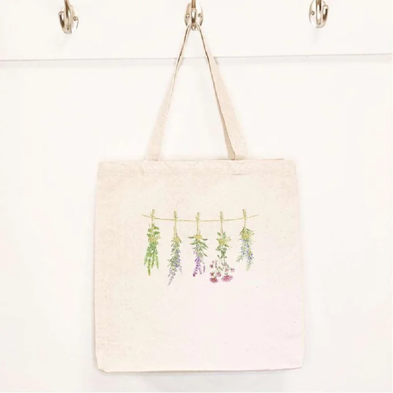 Clearance Bags For Budget Shoppers Herbs on a Line - Canvas Tote Bag