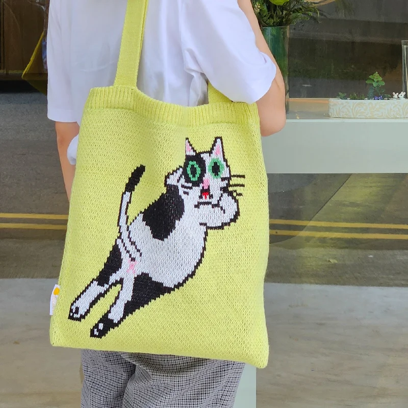 Flash Sale On Premium Bags Knitted Tote Bag Lay-flat Cat