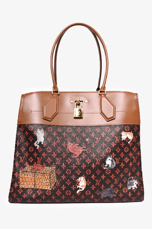 Bags For Urban And Trendy Looks Louis Vuitton 2018 Limited Edition Brown Leather/Catogram City 'Steamer Cabas' Tote With Pouch XXL