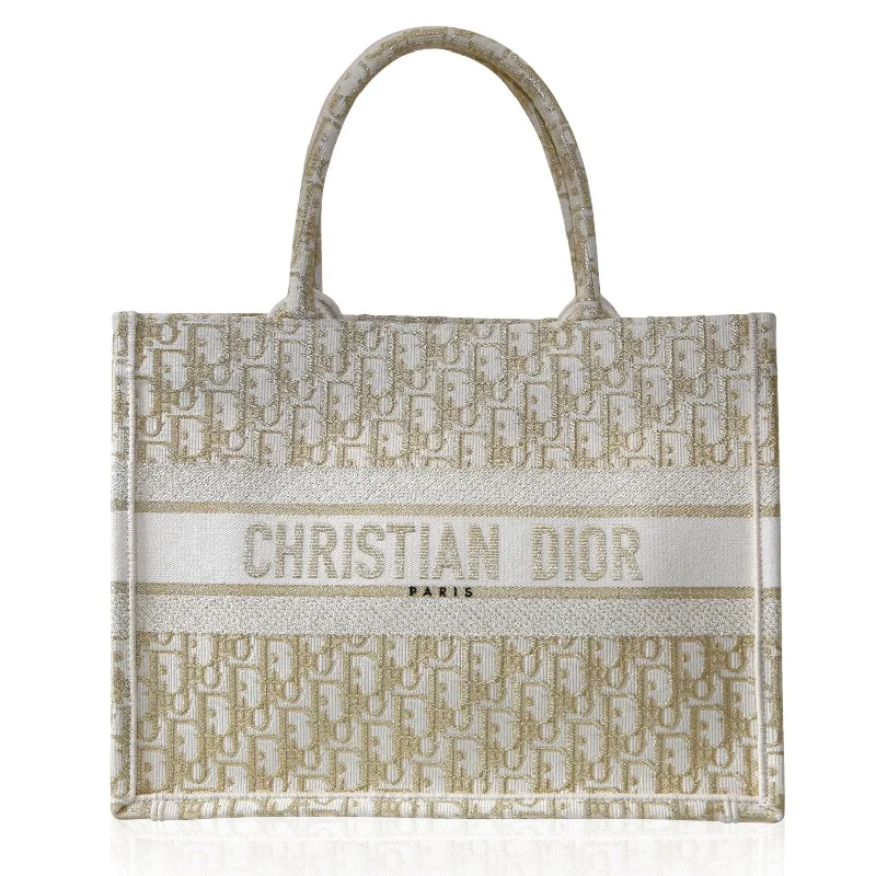 Bags For Outdoor Adventures Medium Dior Book Tote White and Gold