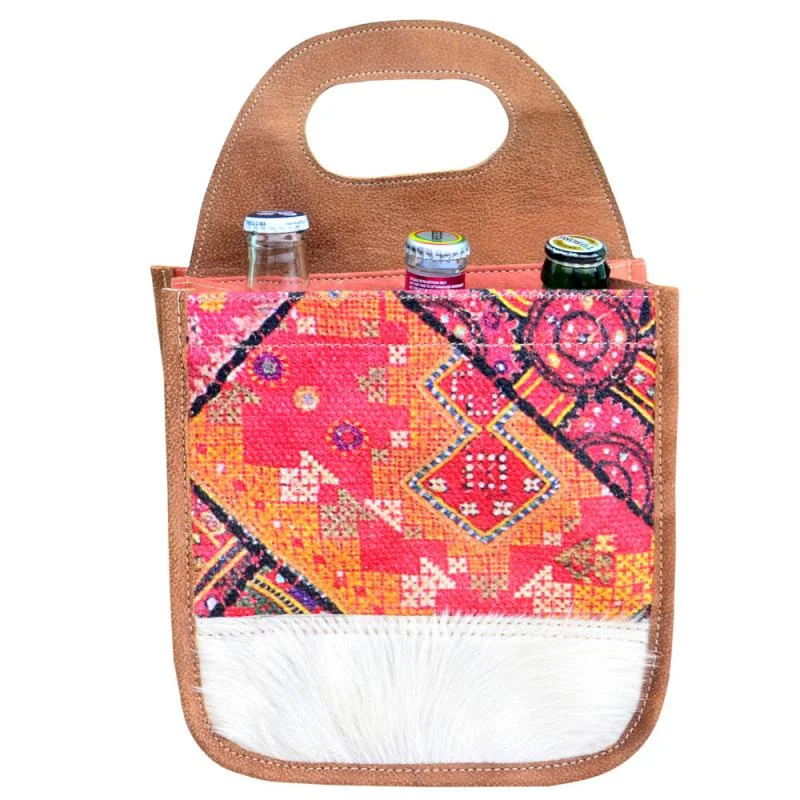 Flash Sales On Premium And High-Quality Bags Pink & Orange Fabric Bottle 6 Pack Canvas Tote