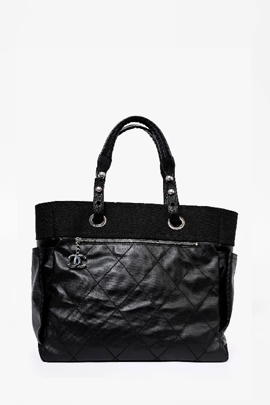 New Year Party Bag For Celebrations Pre-Loved Chanel™ 2012 Black Leather/Canvas 'Paris Biarritz' Tote Bag