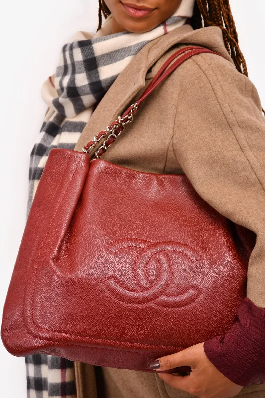 Office Professionals Pre-Loved Chanel™ 2012 Burgundy Caviar Leather CC Timeless Pleated Tote