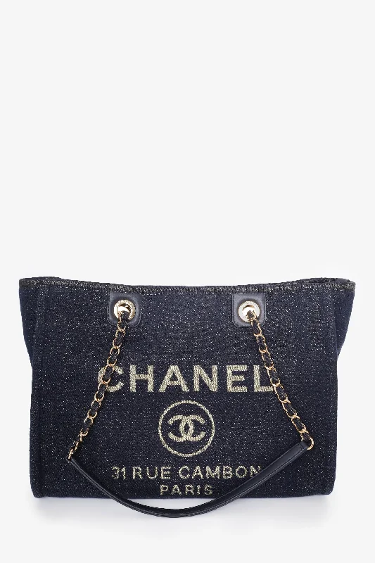 Versatile Bags That Suit Any Outfit Or Event Pre-Loved Chanel™ 2018-19 Navy Glitter Canvas Deauville Tote Bag