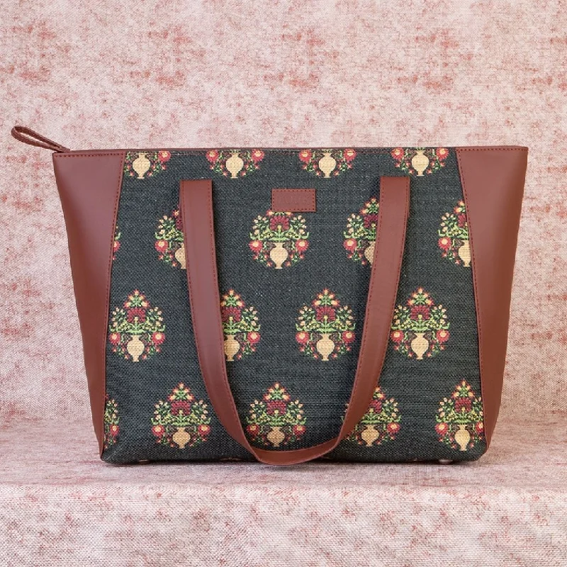 Clearance-Priced Bags Royal Green Mogra Print Side Tote Bag