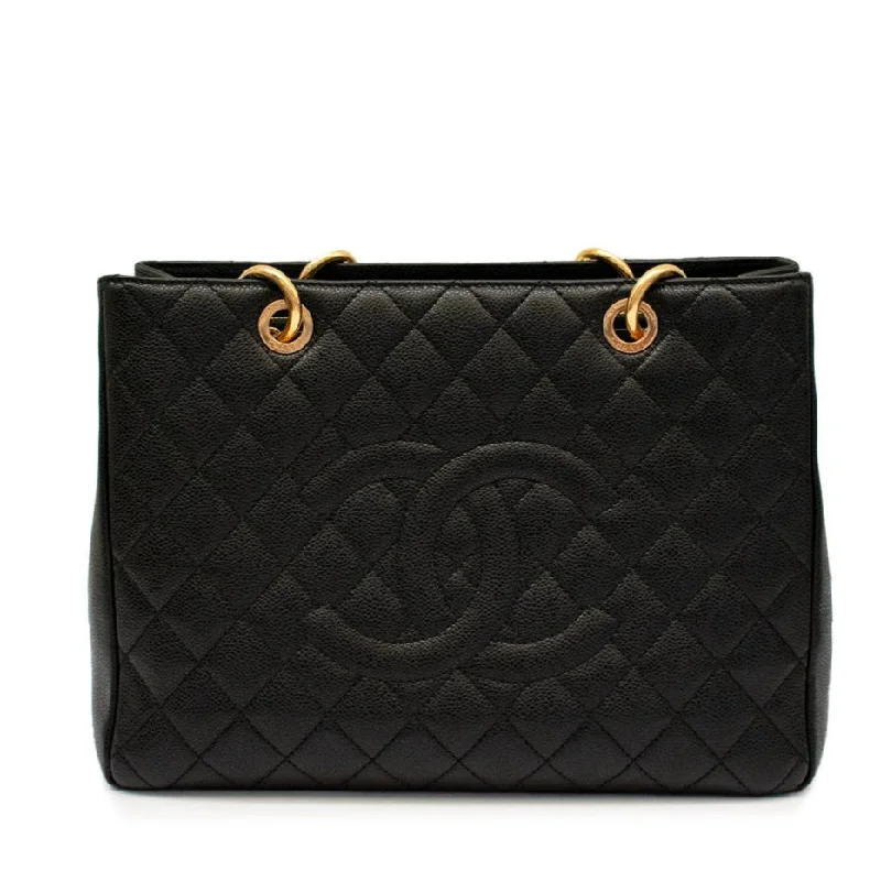 Compact Bags For Minimalist Travelers Shopping Tote in Caviar Leather with GHW