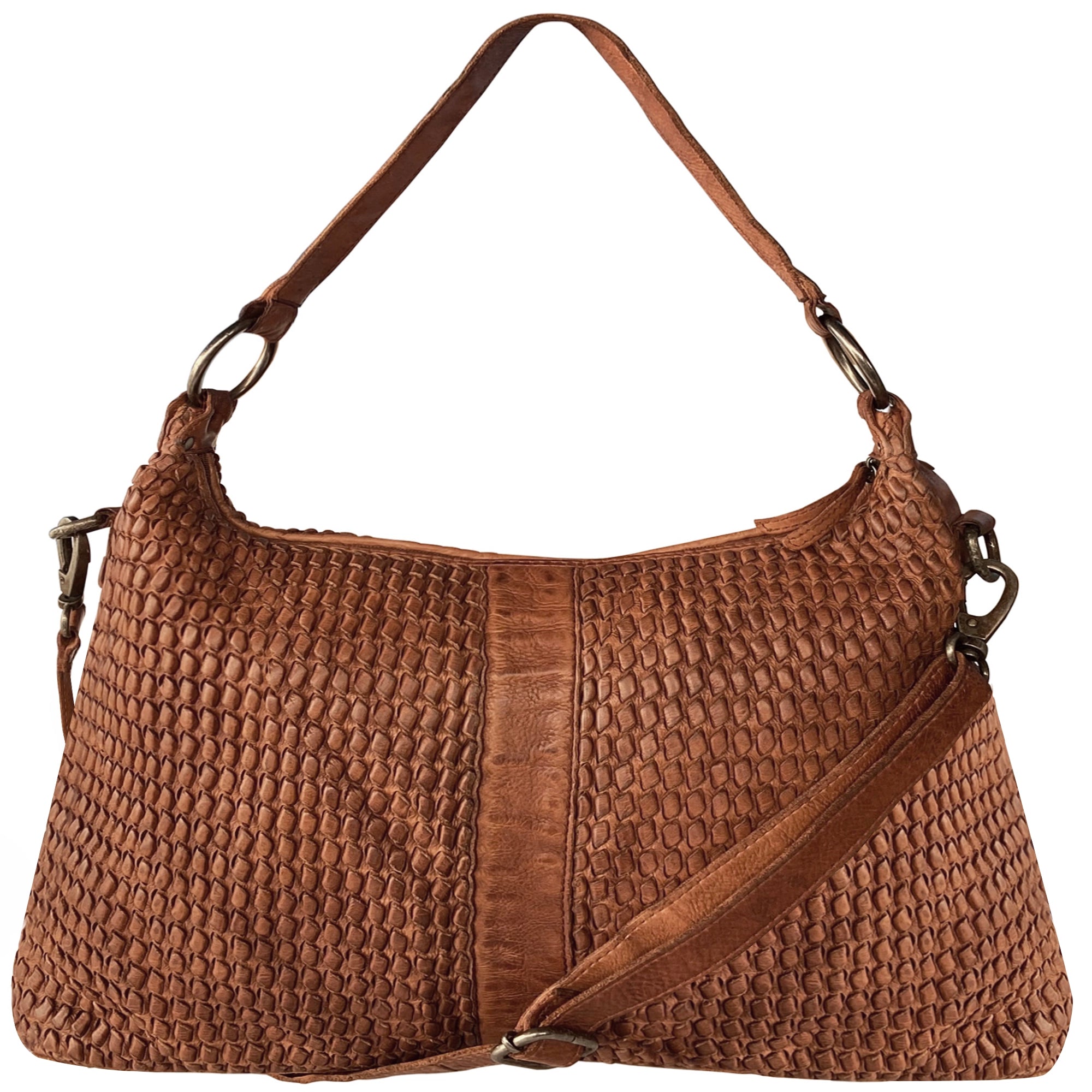 Luxury Bags With Premium Materials And Craftsmanship Leather Hand-Woven Tote Shoulder Bag for Women, Cognac