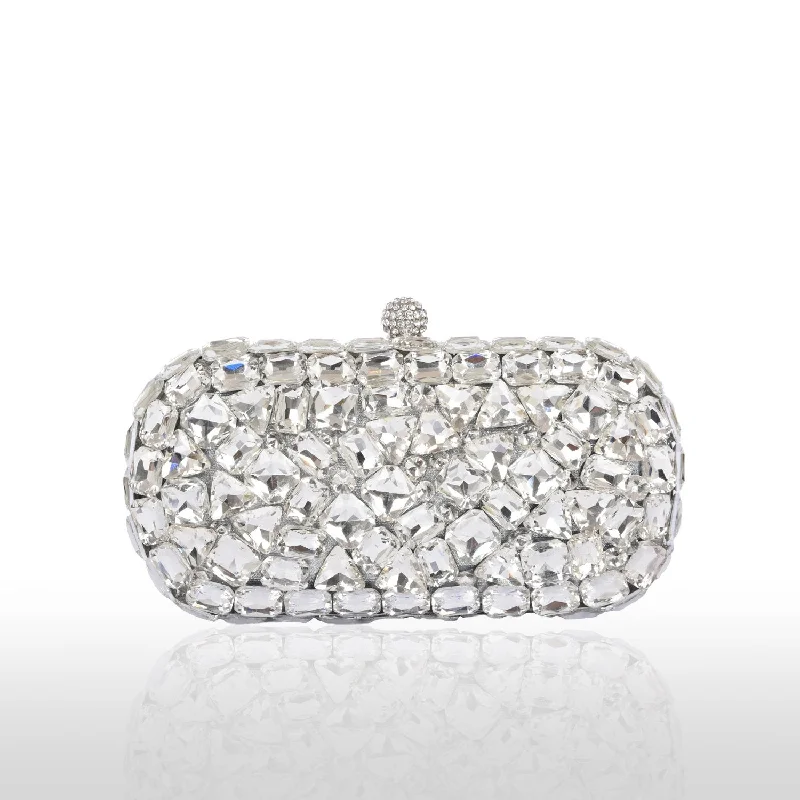 Luxury Bags With Premium Materials And Craftsmanship Glamorous Silver Embellished Clutch | C1004S