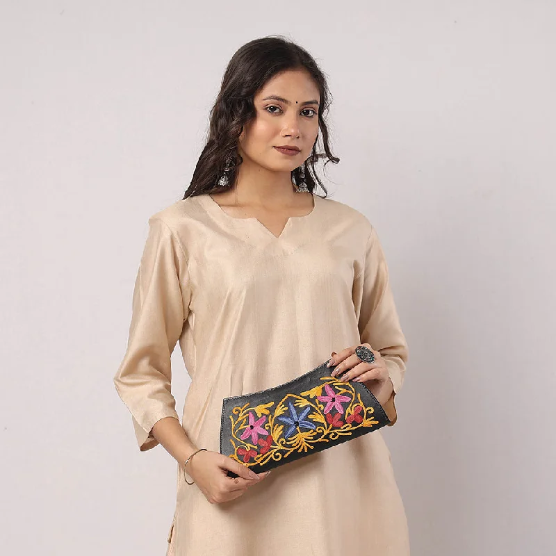 Durable And Cheap Bags Grey - Original Chain Stitch Embroidery Leather Clutch